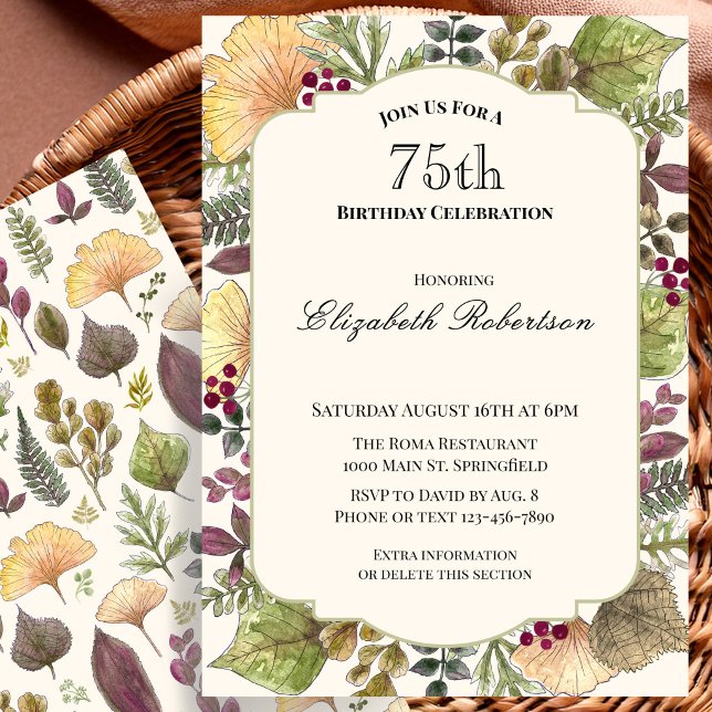 Invitation Fête d'anniversaire 75 ans aux feuilles d'automne  (Créateur téléchargé)