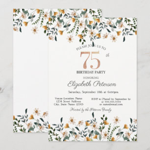 Invitation Fête d'anniversaire 75 ans aux fleurs sauvages aqu