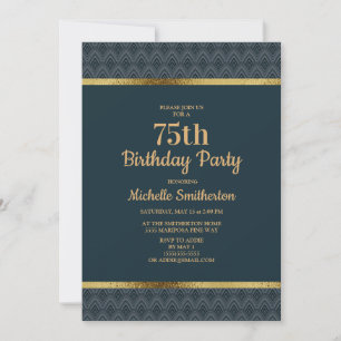 Invitation Fête d'anniversaire 75 ans Bleu Nuit Or