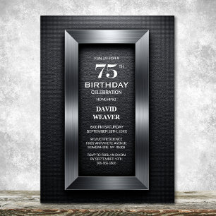 Invitation Fête d'anniversaire 75 ans moderne noir et argent