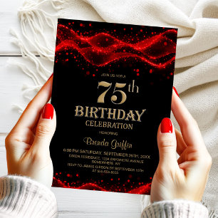 Invitation Fête d'anniversaire 75 ans moderne noir et rouge