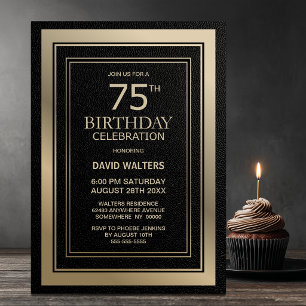 Invitation Fête d'anniversaire 75 ans noir et or moderne