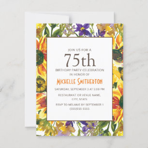 Invitation Fête d'anniversaire 75 ans Sunflowers jaunes