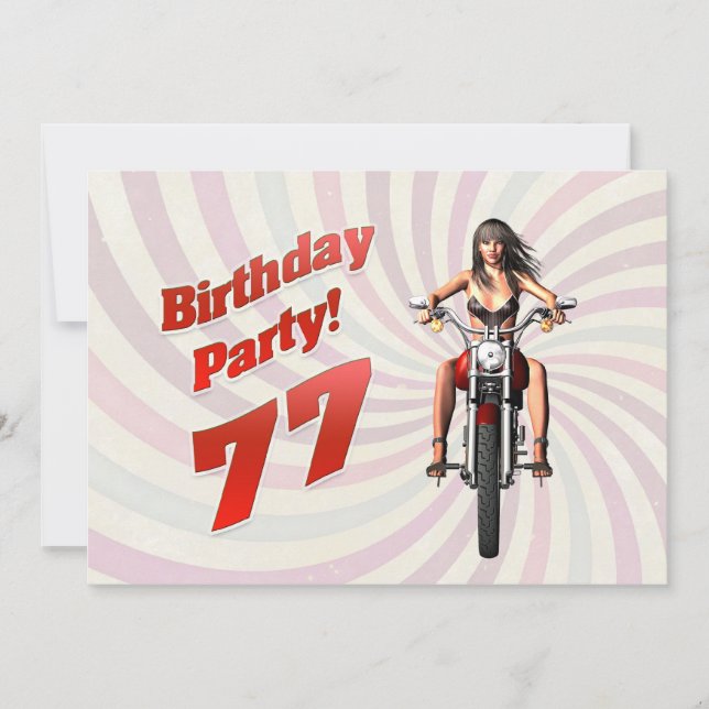 Invitation fête d'anniversaire 77 ans avec une fille sur une  (Devant)