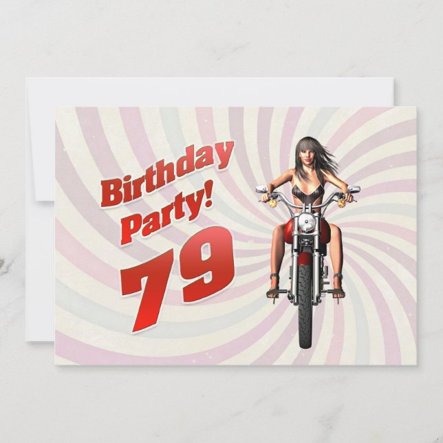 Invitation fête d'anniversaire 79 ans avec une fille sur une  (Devant)