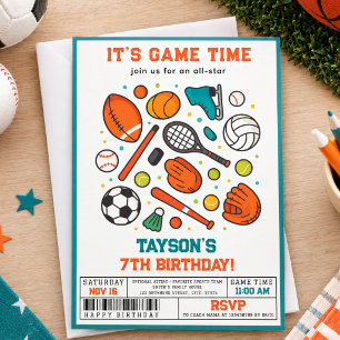 Invitation Fête d'anniversaire 7 ans All-Star de jeu de sport