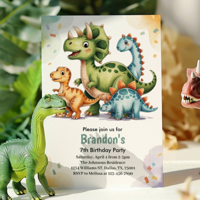 Invitation Fête d'anniversaire 7 ans de dinosaure pour enfant (Créateur téléchargé)