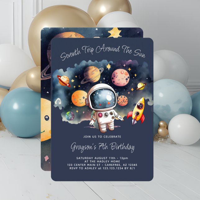Invitation Fête d'anniversaire 7 ans Planètes Espace (Créateur téléchargé)