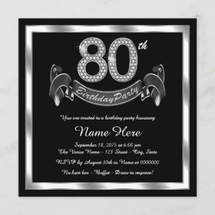 Invitation Fête d'anniversaire 80 ans argent