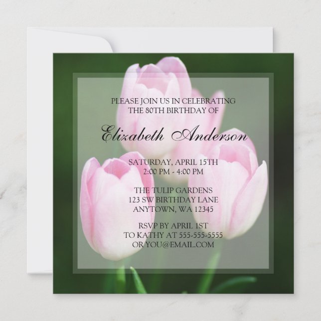 Invitation Fête d'anniversaire 80 ans aux Tulipes Roses (Devant)