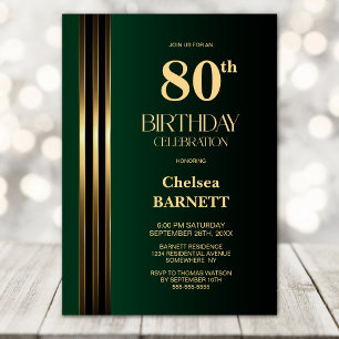 Invitation Fête d'anniversaire 80 ans avec rayures dorées noi