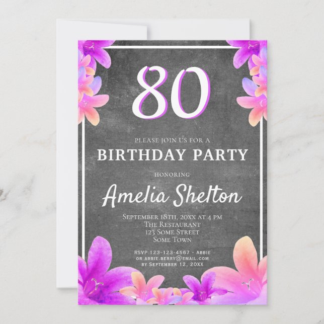 Invitation Fête d'anniversaire 80 ans Bellflowers Floraux Tab (Devant)