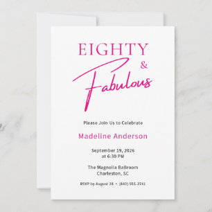 Invitation Fête d'anniversaire 80 ans Black Pink Quatre-vingt