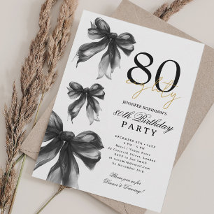 Invitation Fête d'anniversaire 80 ans Coquette Aquarelle Noir