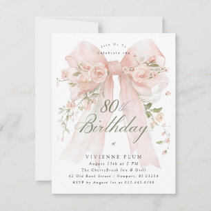 Invitation FÊTE D'ANNIVERSAIRE 80 ans Élégant floral rose