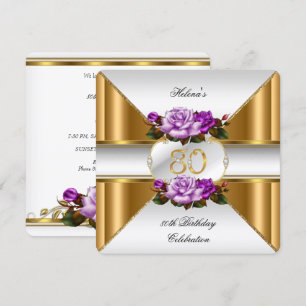Invitation Fête d'anniversaire 80 ans Elégant Roses Violettes