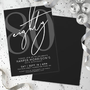 Invitation Fête d'anniversaire 80 ans en noir