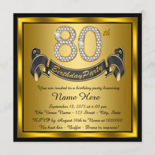 Invitation Fête d'anniversaire 80 ans en or