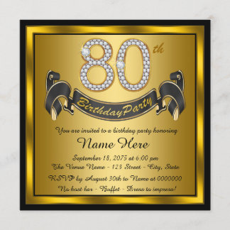 Invitation Fête d'anniversaire 80 ans en or
