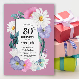 Invitation Fête d'anniversaire 80 ans Fleur de marguerite bla