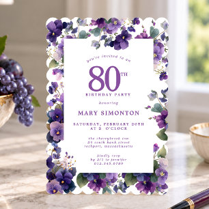 Invitation Fête d'anniversaire 80 ans Fleur de Violette Viole