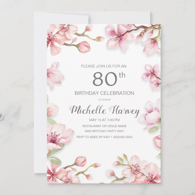 Invitation Fête d'anniversaire 80 ans Floral Garden Spring Pi (Devant)