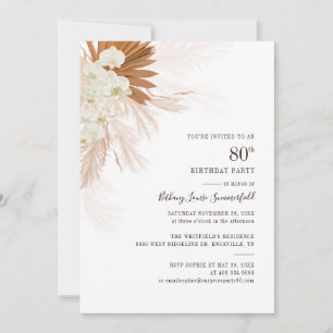 Invitation Fête d'anniversaire 80 ans Herbe de Pampa florale
