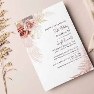 Invitation Fête d'anniversaire 80 ans Herbe des Pampas Terrac