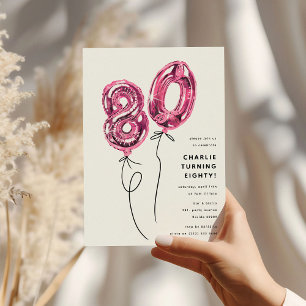 Invitation Fête d'anniversaire 80 ans Minimal Rose 80 Ballon