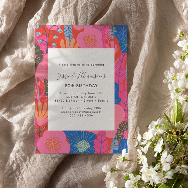 Invitation Fête d'anniversaire 80 ans Moderne Bohème Fleurs R (Créateur téléchargé)