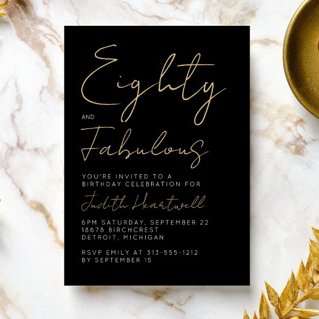 Invitation Fête d'anniversaire 80 ans moderne et fabuleuse or (Créateur téléchargé)