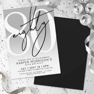 Invitation Fête d'anniversaire 80 ans noir et blanc