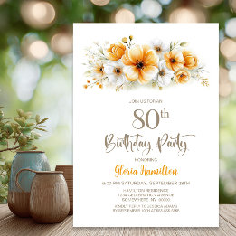 Invitation Fête d'anniversaire 80 ans Orange Floral