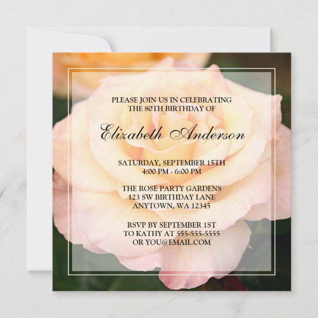 Invitation Fête d'anniversaire 80 ans Peach Pink Rose Flower (Devant)