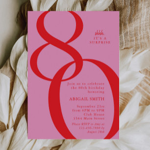 Invitation Fête d'anniversaire 80 ans surprise rose rouge Chu