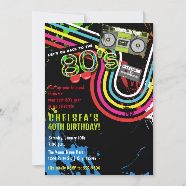 Invitation Fête d'anniversaire 80's Party Retro Grunge (Devant)