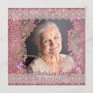 Invitation Fête d'anniversaire 81 ans femme étincelle rose