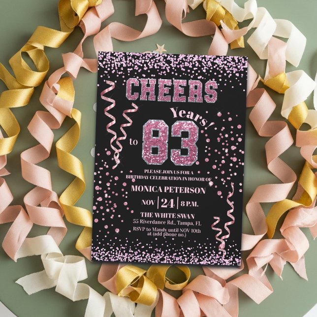 Invitation Fête d'anniversaire 83 ans Strass Rose Pailletés (Créateur téléchargé)