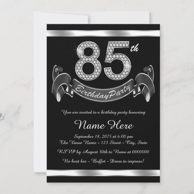 Invitation Fête d'anniversaire 85 ans argentée (Devant)
