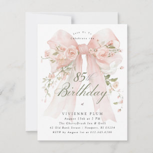 Invitation FÊTE D'ANNIVERSAIRE 85 ANS Élégant floral rose