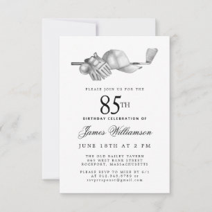 Invitation Fête d'anniversaire 85 ans Élégant Noir Blanc Golf