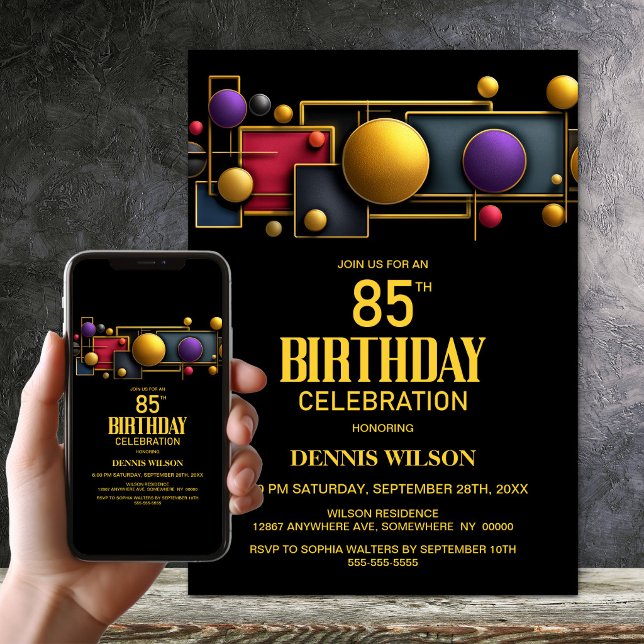 Invitation Fête d'anniversaire 85 ans géométrique colorée (Créateur téléchargé)