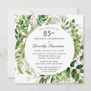 Invitation Fête d'anniversaire 85 ans Moderne Botanique verte