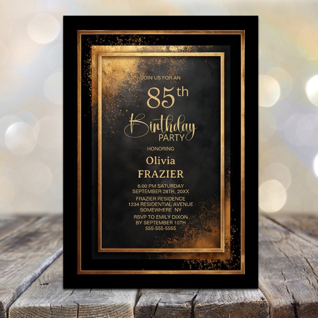 Invitation Fête d'anniversaire 85 ans Or Noir Moderne (Créateur téléchargé)