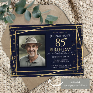 Invitation Fête d'anniversaire 85 ans Photo Or Bleu