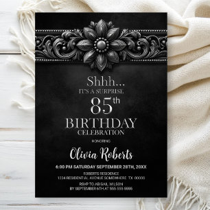 Invitation Fête d'anniversaire 85 ans surprise Black Silver F