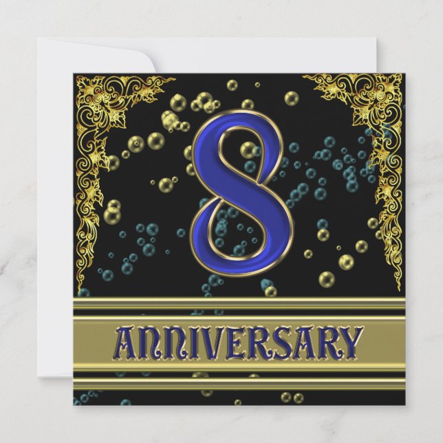 Invitation Fête d'anniversaire 8 ans Black and Gold (Devant)