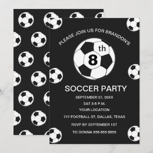Invitation Fête d'anniversaire 8 ans Football Noir Garçons Sp