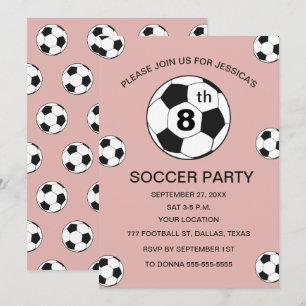 Invitation Fête d'anniversaire 8 ans Football Rose Filles Spo