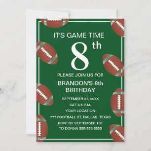 Invitation Fête d'anniversaire 8 ans Football Vert Sport Enfa